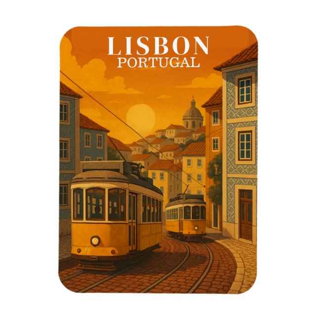Lissabon Portugal Vintage Travel Gelbe Straßenbahn Magnet (Vertikal)