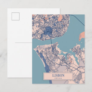 Lissabon Portugal Windige Stadtplan Reise Postkarte