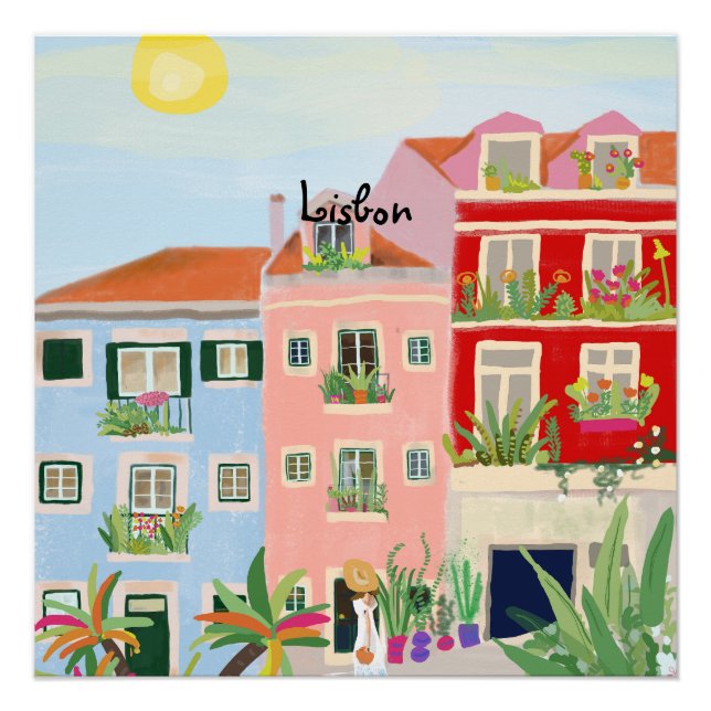 Lissabon-Reise farbenfroh Poster (Vorderseite)