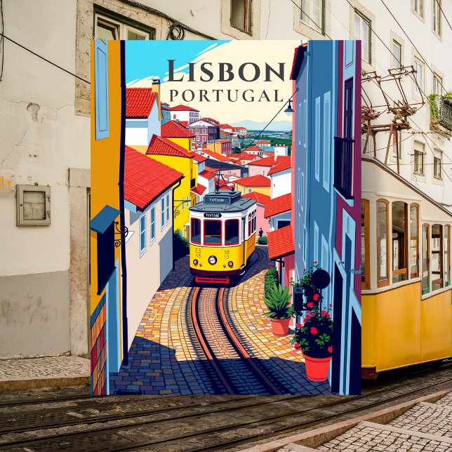 Lissabon Retro Tram Reiten Vintage Reise Postkarte (Lisbon Retro Tram Ride Vintage Travel Postcard
)