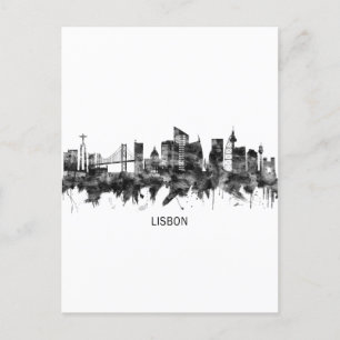 Lissabon Skyline BW Feiertagspostkarte