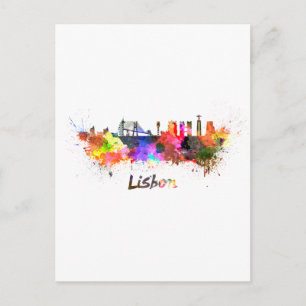 Lissabon Skyline in Aquarell Postkarte