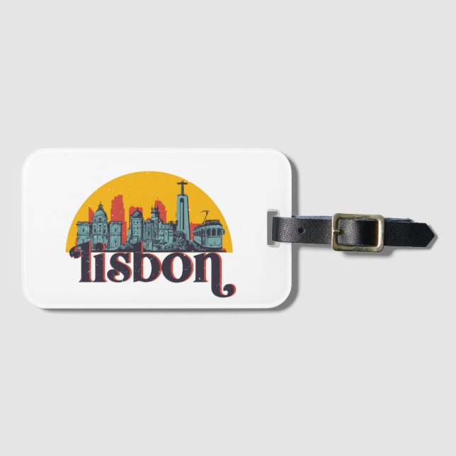 Lissabon Stadt Skyline Retro City Art Gepäckanhänger (Vorderseite (Horizontal))