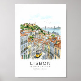 Lissabon Stadtansicht im Wasserfarbenstil Poster