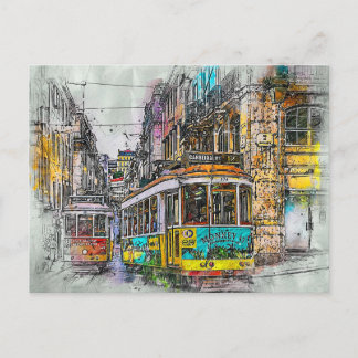 Lissabon Street Tram, Portugal Postkarte