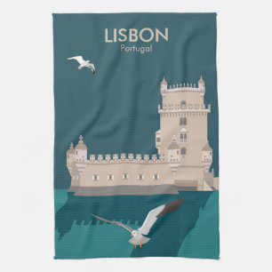 Lissabon Turm von Belem im Vintage-Plakatstil Geschirrtuch
