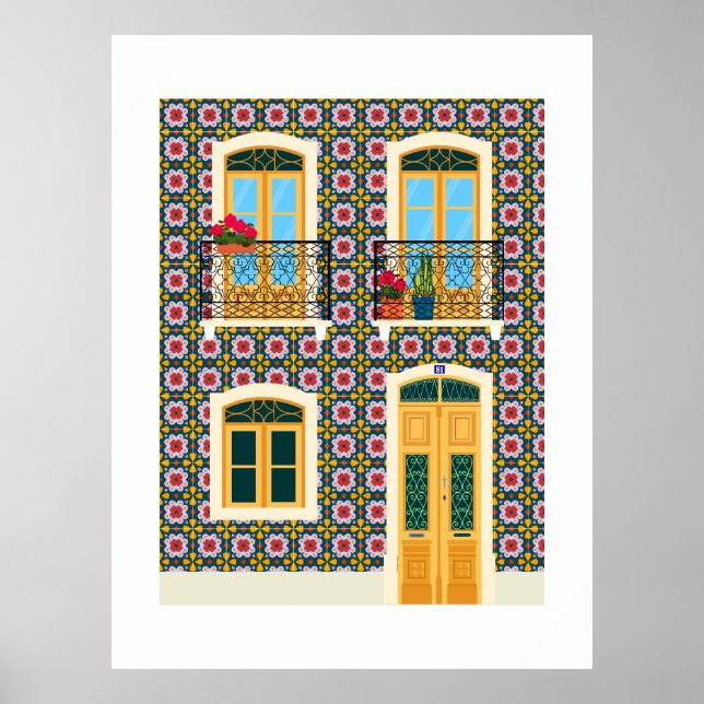 Lissaboner Haus mit Fliesen Poster (Vorne)