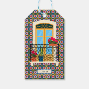 Lissaboner Hausfenster mit Pflanze und Fliesen Geschenkanhänger