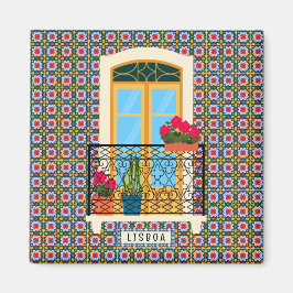 Lissaboner Hausfenster mit Pflanze und Fliesen Magnet