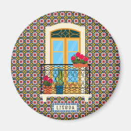 Lissaboner Hausfenster mit Pflanze und Fliesen Magnet