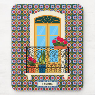 Lissaboner Hausfenster mit Pflanze und Fliesen Mousepad
