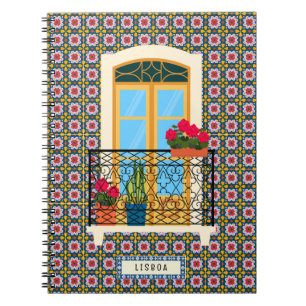 Lissaboner Hausfenster mit Pflanze und Fliesen Notizblock
