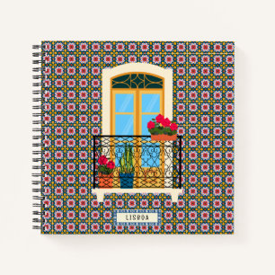 Lissaboner Hausfenster mit Pflanze und Fliesen Notizbuch