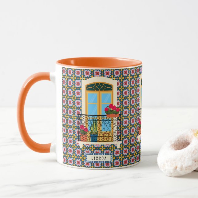 Lissaboner Hausfenster mit Pflanze und Fliesen Tasse (Mit Donut)