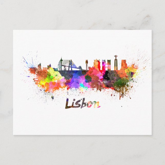 Lissabonner Skyline in Aquarellfarben Postkarte (Vorderseite)