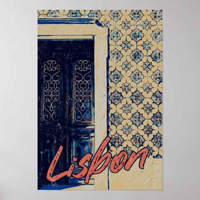 Lissabonner Tür und Fliesen - Beispiel Portugal Poster (Vorne)
