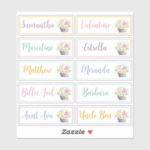 Liste 10 Namen Kalligraphie Pastel Bouquet Aufkleber