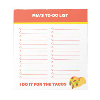 Liste À Faire Taco, Bloc-Notes Personnalisé, Perso