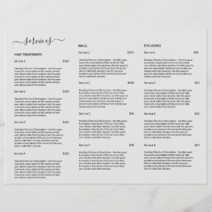 Liste de cheveux gris Liste de prix Salon Menu Ser
