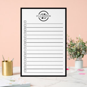 Liste de choses à faire avec monogramme en noir et