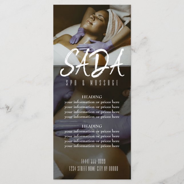 Liste de prix du menu de massage du salon de spa (Devant)