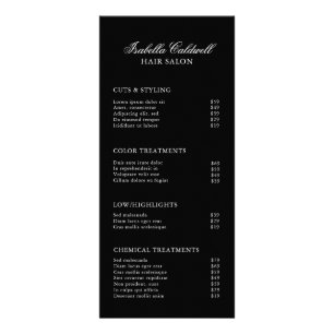 Liste de prix du salon de coiffure élégant Black