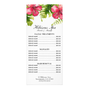 Liste de prix du salon de spa aux feuilles d'hibis