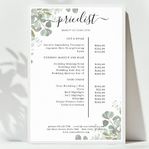 Liste de prix du salon de verdure Affiche