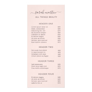 Liste de prix élégante de salon de beauté rose blu