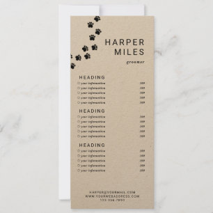 Liste de prix ou carte de services du chemin d'acc