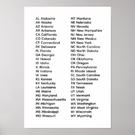 Liste der 50 Bundesstaaten Poster