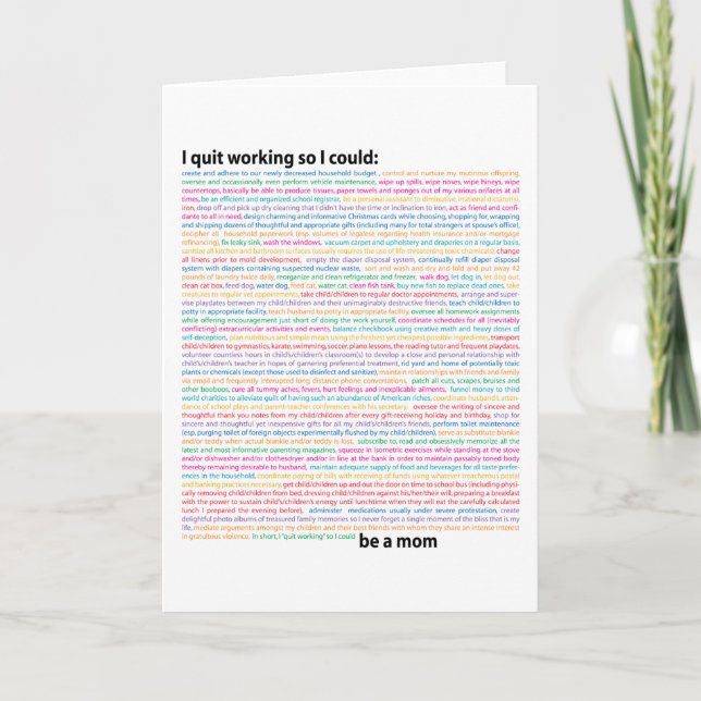 Liste der Aufgaben der Mama Karte (Vorderseite)