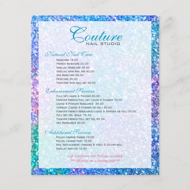 Liste der farbigen Glitzer-Glitzer Flyer (Vorne)