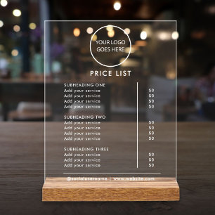 Liste der Preise für Minimalistische Unternehmen Acrylschild