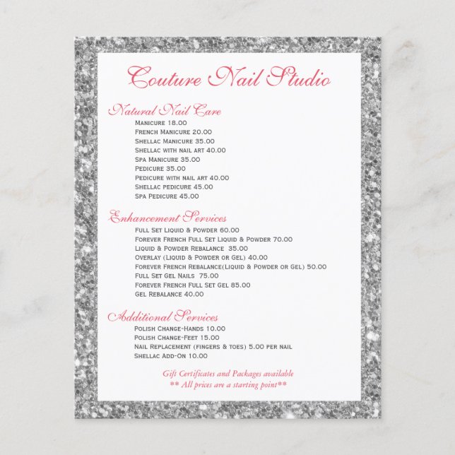 Liste der Print Nails im White Glitzer Flyer (Vorne)