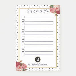 Liste der Schwarz-weißen Punkte florale Monogramm Post-it Klebezettel