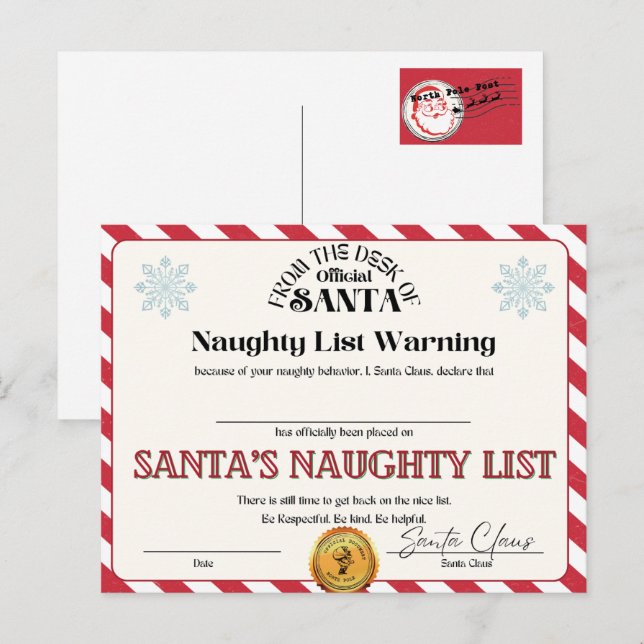 Liste der Ungläubigen des Weihnachtsmanns Postkarte (Vorne/Hinten)
