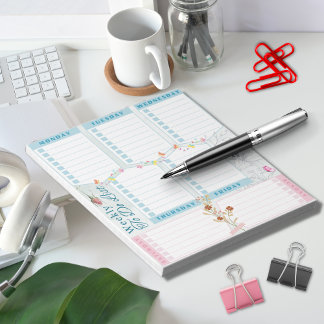 Liste mit Blume Butterfly Blue Pink Theme Notizblock