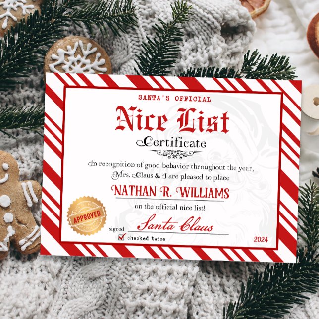 Liste Santa Offiziell Nice Einladung (Official Nice List Certificate Santa Claus North Pole letter instant download printable)