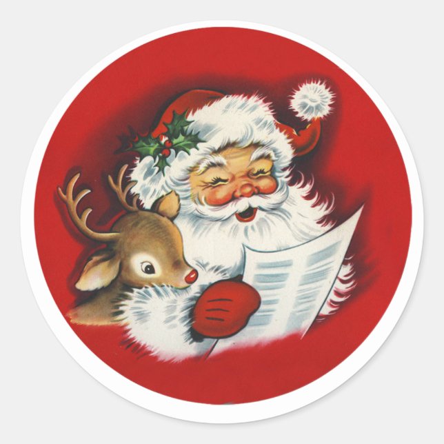 Liste Santa & Reindeer Nice Runder Aufkleber (Vorderseite)