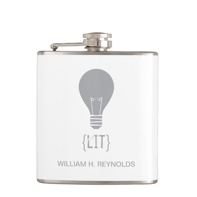 {LIT} Brautparty Lit Lightbulb Flasche (grau) Flachmann (Vorderseite)