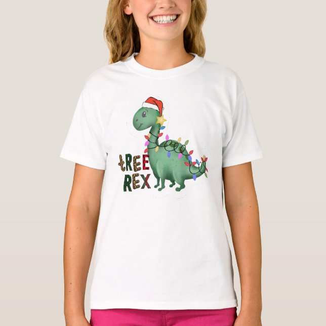 Lit Dinosaur T-Shirt, Kinder T-Rex Weihnachtsbaum T-Shirt (Vorderseite)