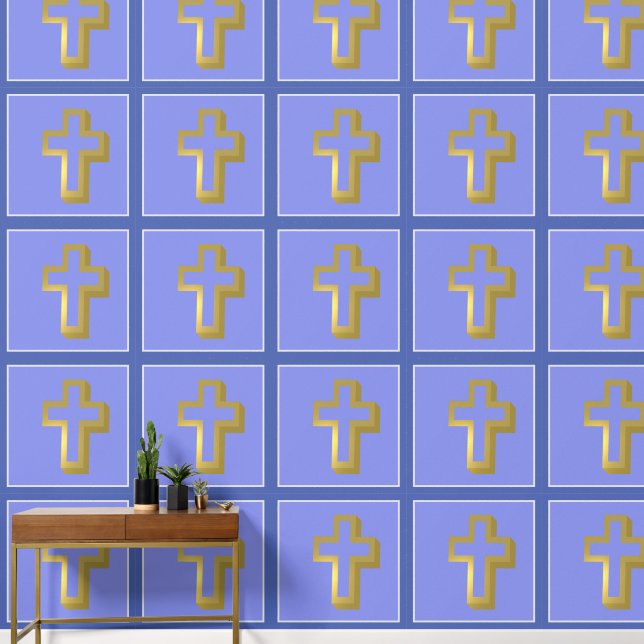 Lit Golden Cross Christlich auf Lavender & Iris Bl Tapete (Korridor)