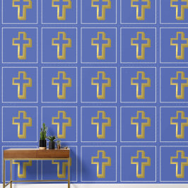 Lit Golden Cross Christlich Iris Blue Square Tapete