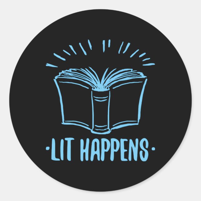 Lit Happens Book Reading Literaturlehrer Runder Aufkleber (Vorderseite)