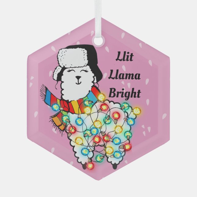 Lit Llama Ornament - Individueller Urlaubsspass Aus Glas (Vorderseite)