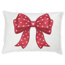 Trendy Coquette Red Ribbon Bow with White Hearts