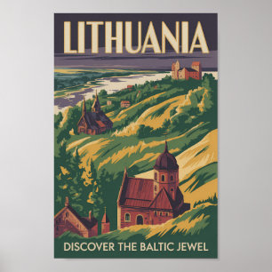 Litauen Landschaft Illustration Reise Kunst Retro Poster