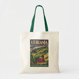 Litauen Landschaft Illustration Reise Kunst Retro Tragetasche