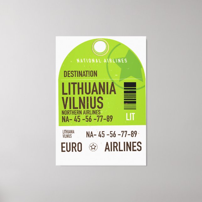Litauen Vilnius Flugticket Leinwanddruck (Vorderseite)